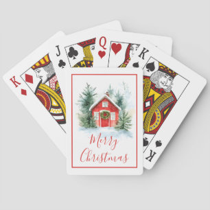 Aquarell-Weihnachtskarten mit schneebedecktem Cott Spielkarten