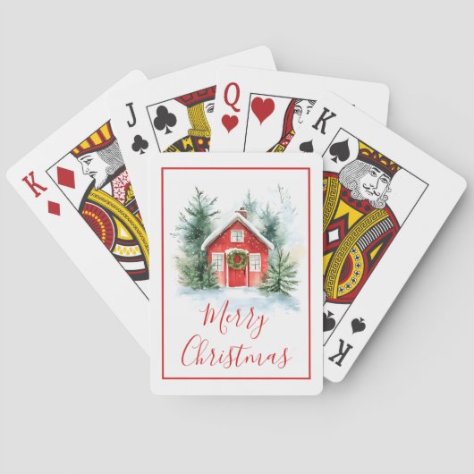 Aquarell-Weihnachtskarten mit schneebedecktem Cott Spielkarten (Rückseite)