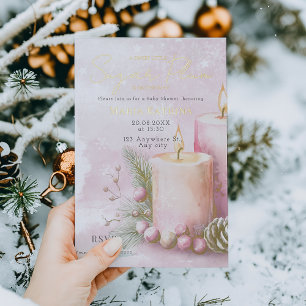 Aquarell-Weihnachtskerze-Baby-Party Folieneinladung