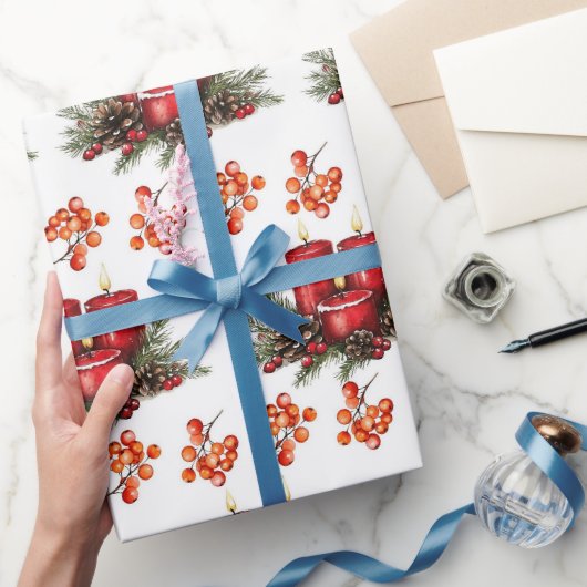 Aquarell-Weihnachtskerzen Geschenkpapier (Schenken)