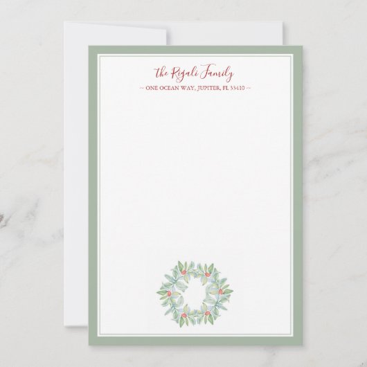 Aquarell-Weihnachtskranz Einzugsgeschenk Mitteilungskarte (Vorderseite)