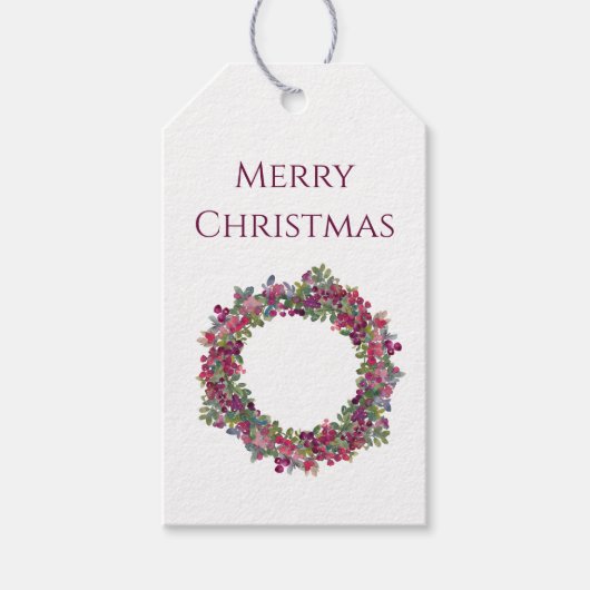 Aquarell-Weihnachtskranz mit Beeren Geschenkanhänger (Vorderseite)