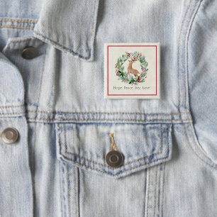 Aquarell-Weihnachtskranz mit Hirsch individuell Button
