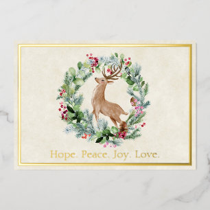 Aquarell-Weihnachtskranz mit Hirsch individuell Fe Folien Feiertagskarte