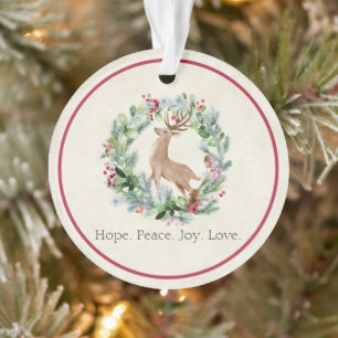 Aquarell-Weihnachtskranz mit Hirsch individuell  Ornament