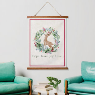 Aquarell-Weihnachtskranz mit Hirsch individuell Wandteppich Mit Holzrahmen