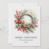 Aquarell-Weihnachtskranz mit roten Beeren Feiertagskarte (Vorderseite)