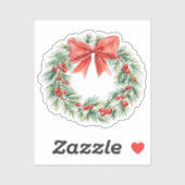 Aquarell-Weihnachtskranz mit roter Schleife und Be Aufkleber (Blatt)