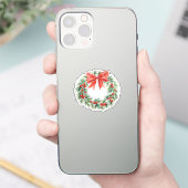 Aquarell-Weihnachtskranz mit roter Schleife und Be Aufkleber (Telefon)