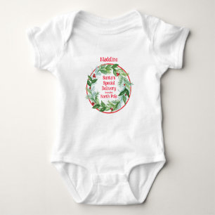 Aquarell-Weihnachtskranz Santa Nordpol Baby Strampler
