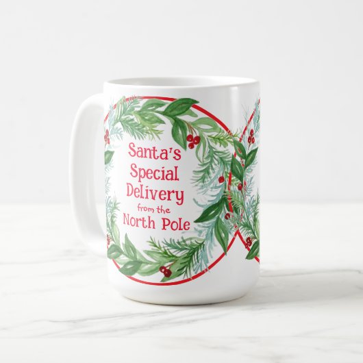Aquarell-Weihnachtskranz Santa Nordpol Kaffeetasse (Vorderseite Links)