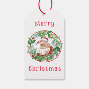 Aquarell-Weihnachtskranz Santa Nordpol M Geschenkanhänger