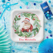 Aquarell-Weihnachtskranz Vintage-Santa Pappteller (Party)