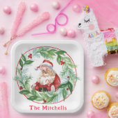 Aquarell-Weihnachtskranz Vintage-Santa Pappteller (Party)