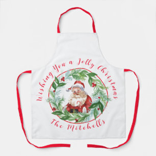 Aquarell-Weihnachtskranz Vintage-Santa Unisex Schürze