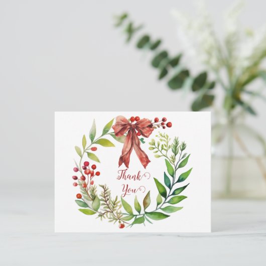 Aquarell-Weihnachtskränze Danke Feiertagskarte (Stehend Vorderseite)