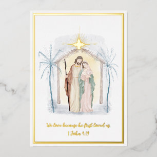 Aquarell-Weihnachtskrippe nach Maß Folien Feiertagskarte