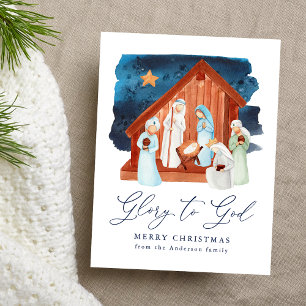 Aquarell-Weihnachtskrippenszene Ehre sei Gott Nich Feiertagspostkarte