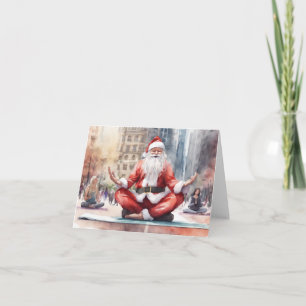 Aquarell-Weihnachtsmann beim Yoga in NYC Feiertagskarte
