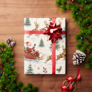 Aquarell Weihnachtsmann & Rentiere Weihnachten Geschenkpapier