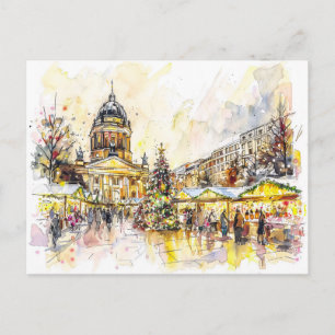 Aquarell Weihnachtsmarkt Gendarmenmarkt Berlin Postkarte