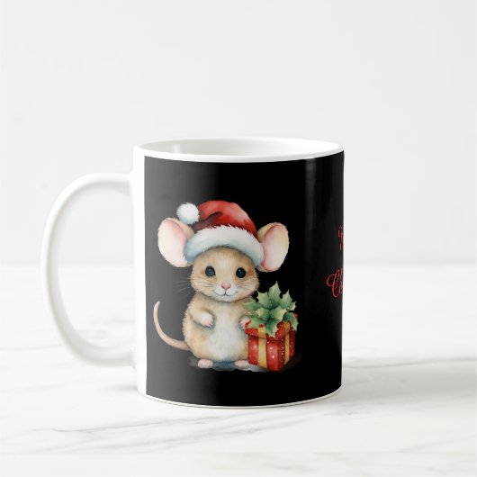 Aquarell-Weihnachtsmaus Kaffeetasse (Links)