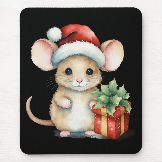 Aquarell-Weihnachtsmaus Mousepad (Vorne)