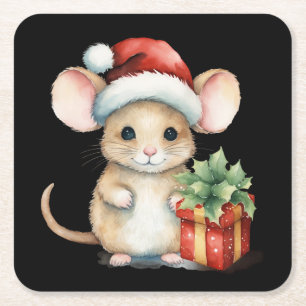 Aquarell-Weihnachtsmaus Rechteckiger Pappuntersetzer