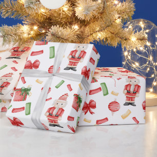 Aquarell-Weihnachtsnussknacker und Dekorationen Geschenkpapier