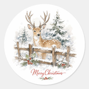Aquarell-Weihnachtsren in Schnee Runder Aufkleber