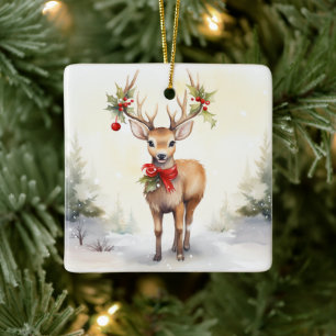 Aquarell-Weihnachtsrentier Keramikornament
