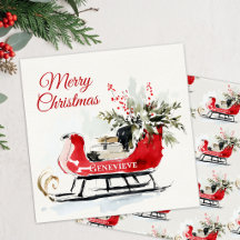 Aquarell-Weihnachtsschlitten Roter Grünzeug Urlaub