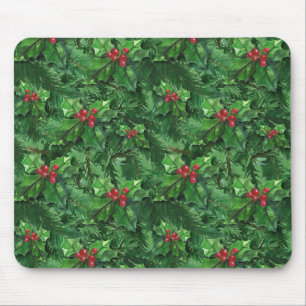 Aquarell-Weihnachtsstechpalmen-Beeren Mousepad