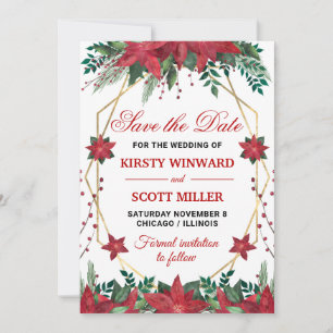 Aquarell-Weihnachtsstern-Hochzeit Save the Date Einladung