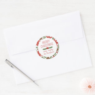 Aquarell-Weihnachtsstern & Kiefern Frohe Weihnacht Runder Aufkleber