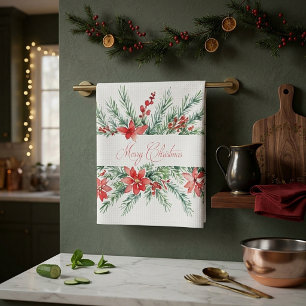 Aquarell-Weihnachtsstern und Grün-Weihnachten Geschirrtuch
