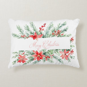 Aquarell-Weihnachtsstern und Grünzeug Dekokissen