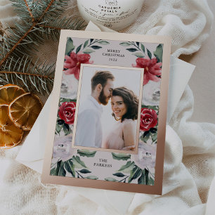 Aquarell-Weihnachtssterne mit Foto und Gold Folien Feiertagskarte