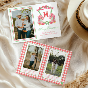 Aquarell-Weihnachtsstiefel Monogrammwappen Foto Feiertagskarte