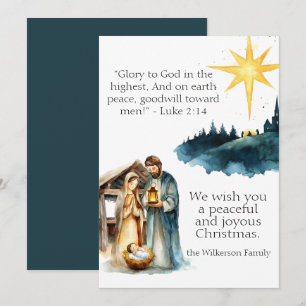Aquarell-Weihnachtsszene und Weihnachtsgebet Feiertagskarte