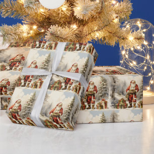 Aquarell-Weihnachtswald-Weihnachtsmann mit Geschen Geschenkpapier
