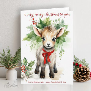 Aquarell-Weihnachtsziege Baby Frohe Weihnachten Karte
