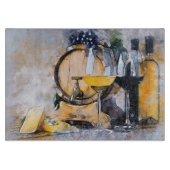 Aquarell Wein & Käse Stillleben Schneidebrett (Vorderseite)