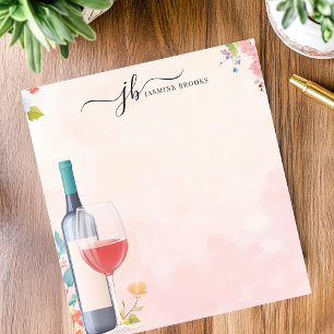 Aquarell-Weinflasche Floral Personalisiert Notizblock