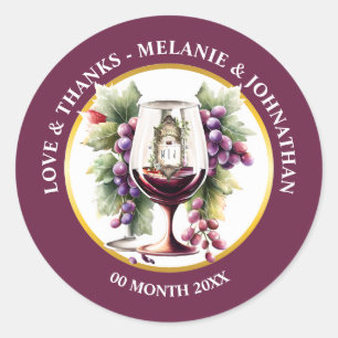Aquarell Weinflaschen Trauben Burgunder Weingut Runder Aufkleber