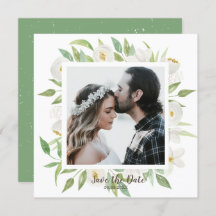 Aquarell Weiß und Grüne Blüten Save the Date