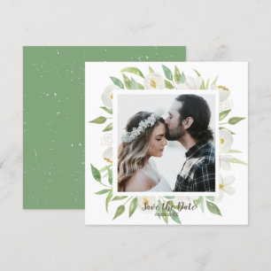 Aquarell Weiß und Grüne Blüten Save the Date Einladung