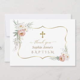 Aquarell Weiße Dusty Rose Blume Taufe Dankeskarte