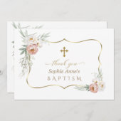 Aquarell Weiße Dusty Rose Blume Taufe Dankeskarte (Vorne/Hinten)