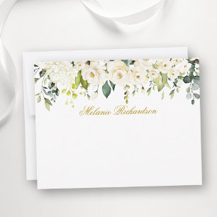 Aquarell Weiße Florale Gold Personalisiert Mitteilungskarte